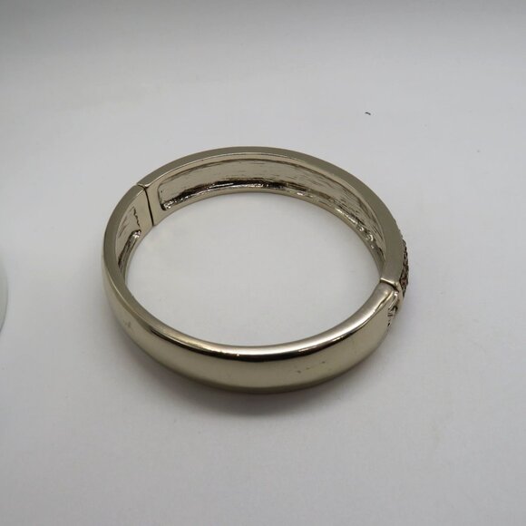 Gold Tone Bracelet Hinged Bangle Black Gilt Rhinestones Encrusted - Picture 7 of 10